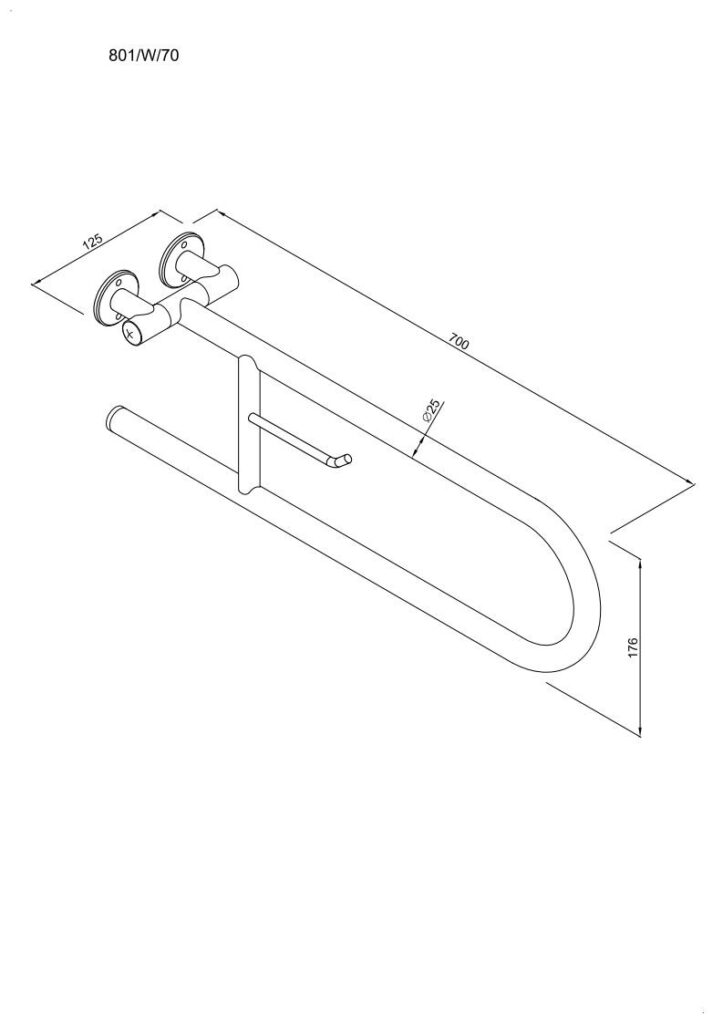 Uchwyt półokrągły uchylny 70cm z wieszakiem na papier ANDEX Bez Barier 801/W/70CC stal nierdzewna polerowana