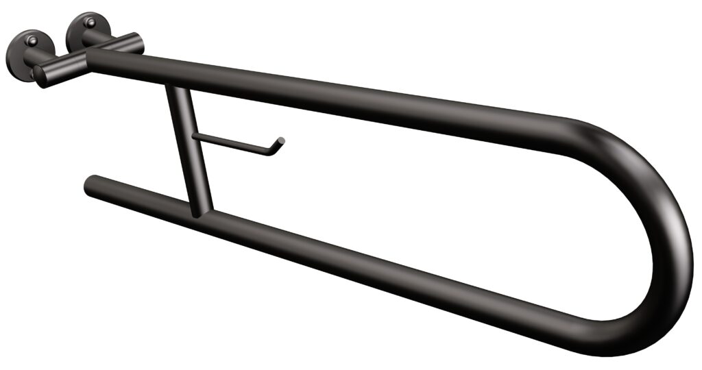 Uchwyt półokrągły uchylny 70cm z wieszakiem na papier ANDEX Bez Barier 801/W/70NG stal nierdzewna czarny