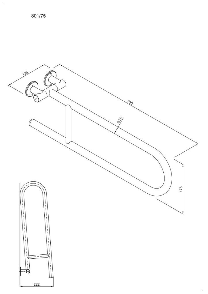 Uchwyt półokrągły uchylny 75 cm ANDEX Bez Barier 801/75B stal nierdzewna biały