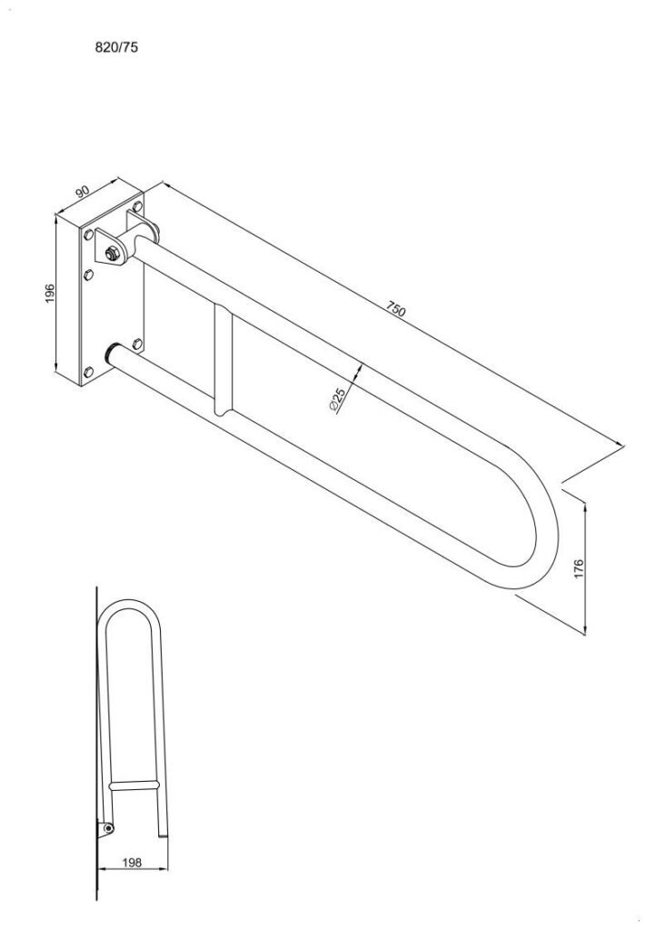 Uchwyt półokrągły uchylny 75cm z płytą ANDEX Bez Barier 820/75B stal nierdzewna biały
