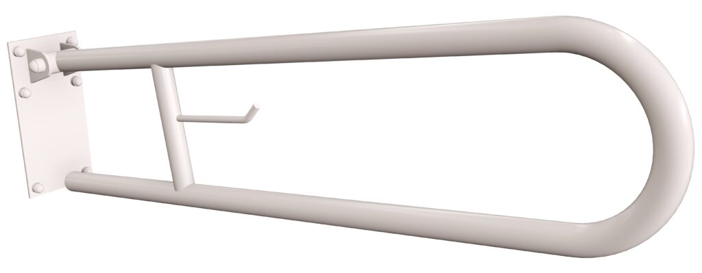 Uchwyt półokrągły uchylny 75cm z płytą i wieszakiem na papier ANDEX Bez Barier 820/W/75B stal nierdzewna biały