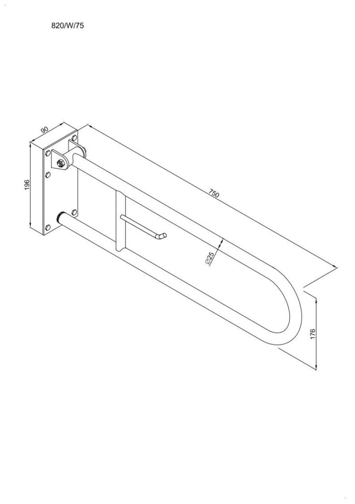 Uchwyt półokrągły uchylny 75cm z płytą i wieszakiem na papier ANDEX Bez Barier 820/W/75CC stal nierdzewna polerowana