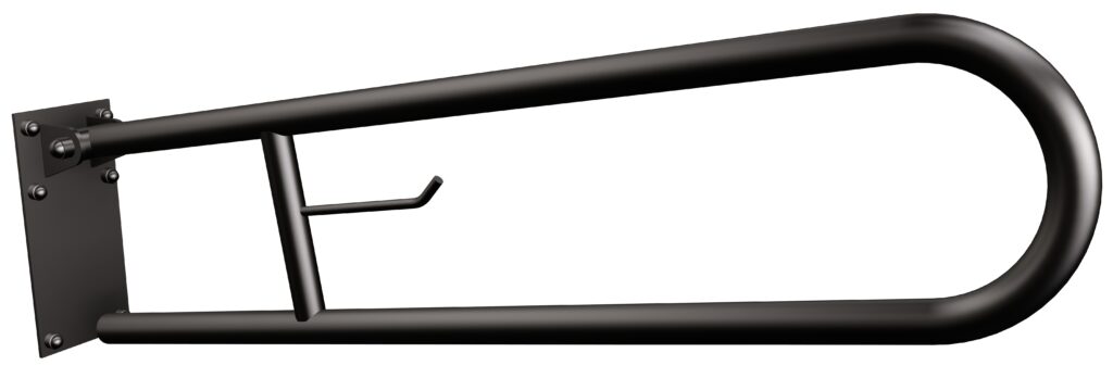 Uchwyt półokrągły uchylny 75cm z płytą i wieszakiem na papier ANDEX Bez Barier 820/W/75NG stal nierdzewna czarny