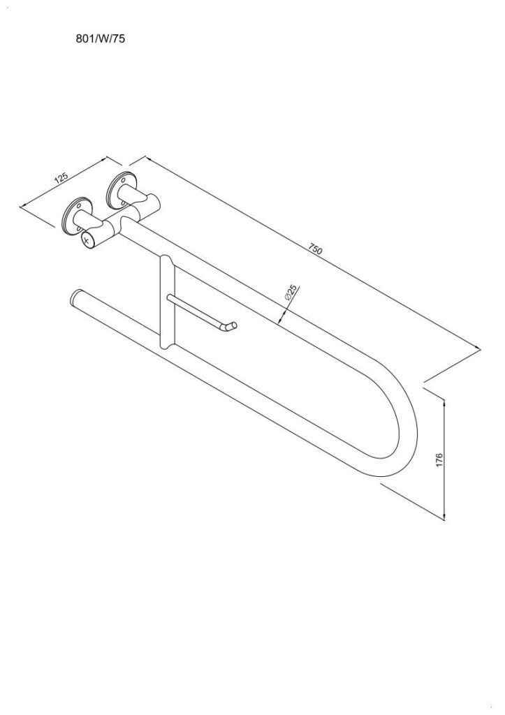 Uchwyt półokrągły uchylny 75cm z wieszakiem na papier ANDEX Bez Barier 801/W/75CC stal nierdzewna polerowana