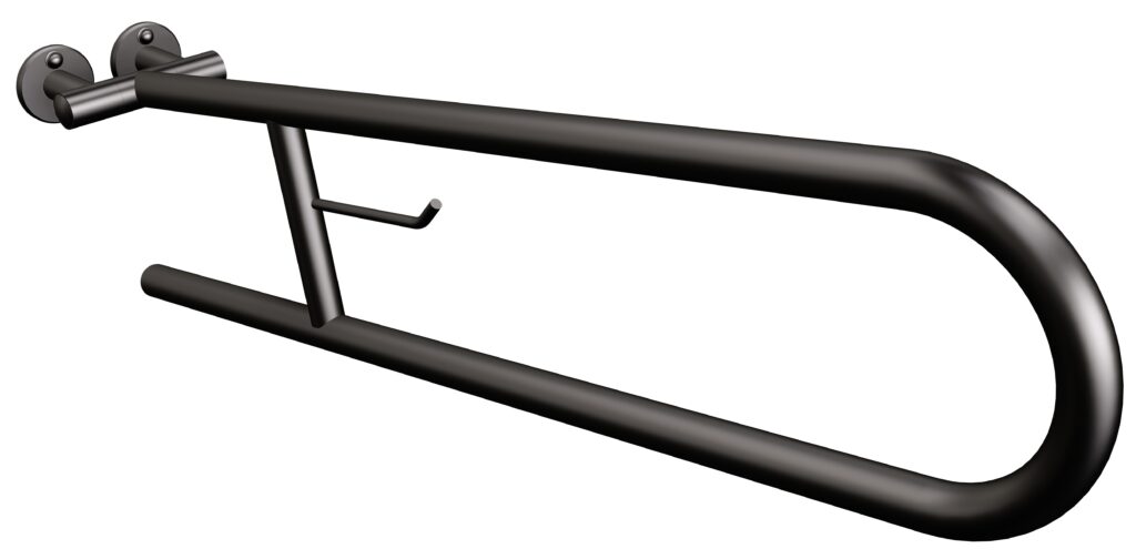 Uchwyt półokrągły uchylny 75cm z wieszakiem na papier ANDEX Bez Barier 801/W/75NG stal nierdzewna czarny