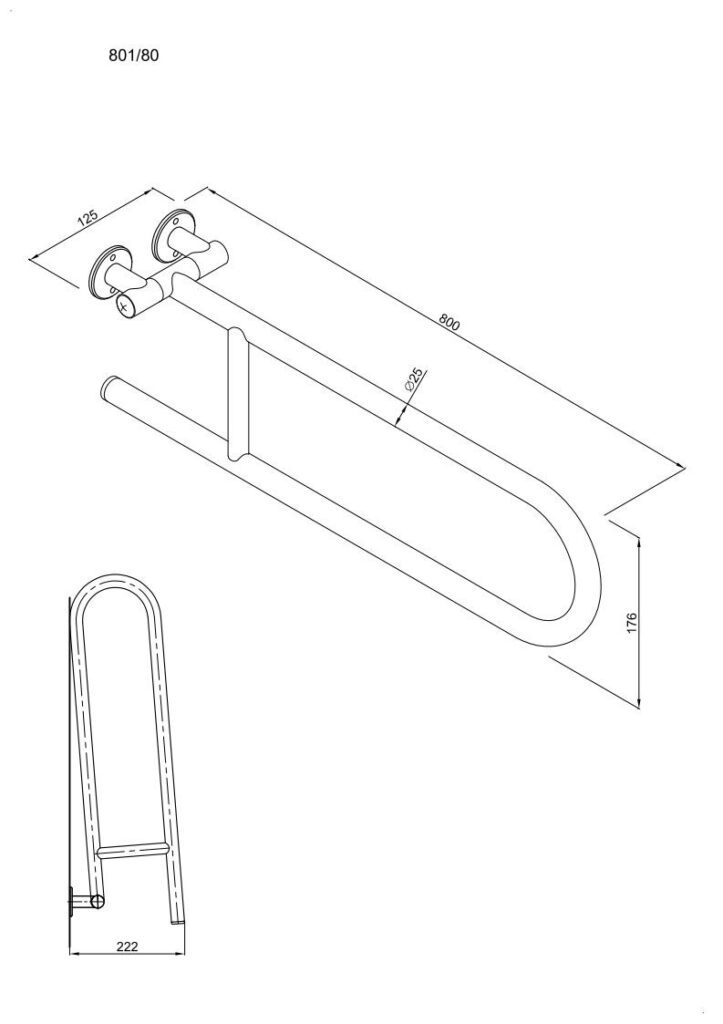 Uchwyt półokrągły uchylny 80cm ANDEX Bez Barier 801/80CC stal nierdzewna polerowana