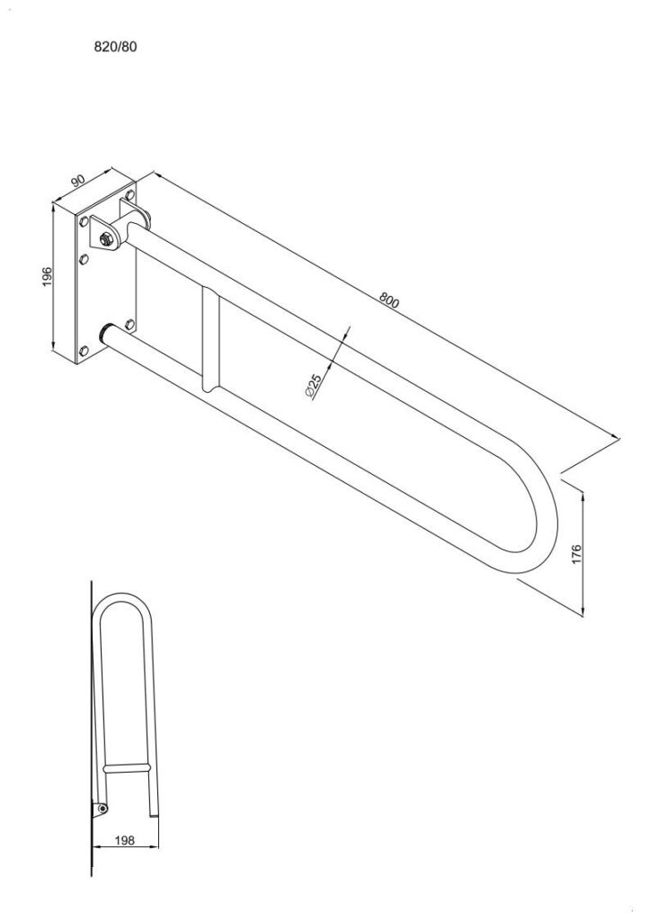 Uchwyt półokrągły uchylny 80cm z płytą ANDEX Bez Barier 820/80CC stal nierdzewna polerowana