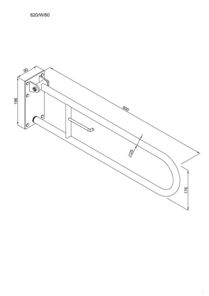 Uchwyt półokrągły uchylny 80cm z płytą i wieszakiem na papier ANDEX Bez Barier 820/W/80B stal nierdzewna biały