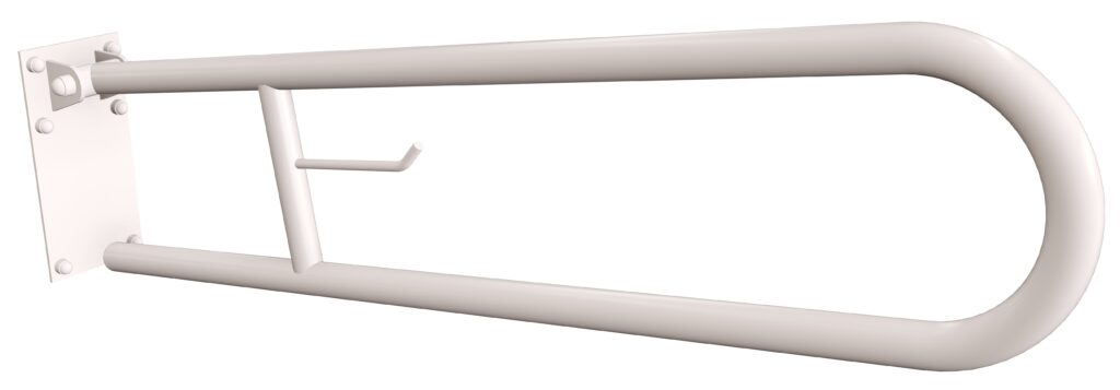 Uchwyt półokrągły uchylny 80cm z płytą i wieszakiem na papier ANDEX Bez Barier 820/W/80B stal nierdzewna biały