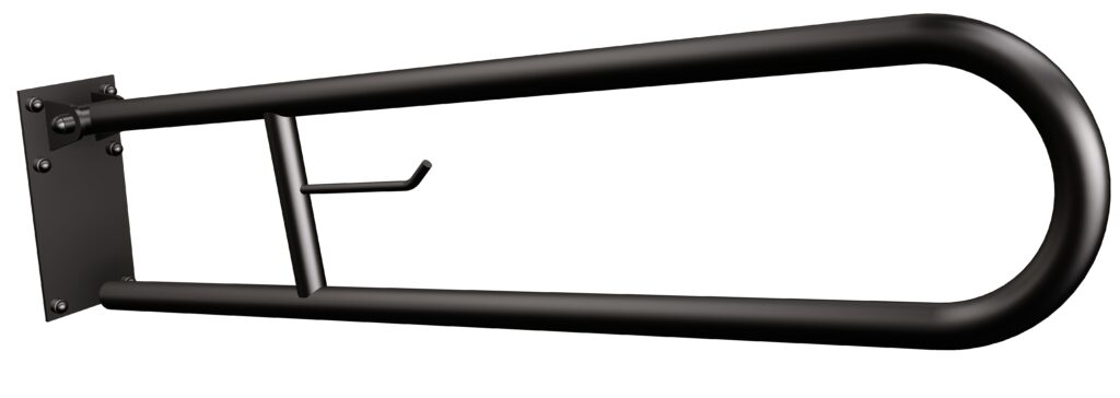 Uchwyt półokrągły uchylny 80cm z płytą i wieszakiem na papier ANDEX Bez Barier 820/W/80NG stal nierdzewna czarny