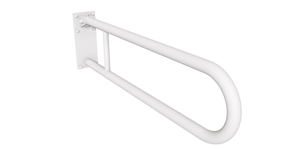Uchwyt półokrągły uchylny 80cm z płytą Ø32 ANDEX Bez Barier 828/80B stal nierdzewna biały