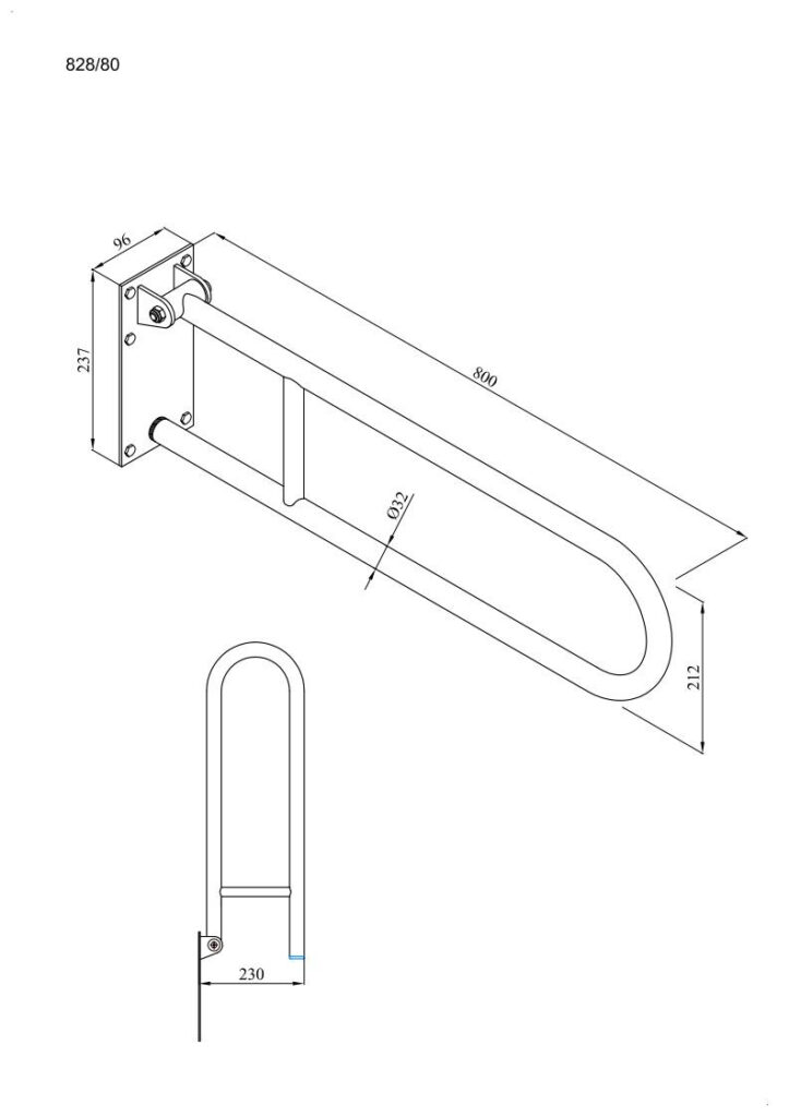 Uchwyt półokrągły uchylny 80cm z płytą Ø32 ANDEX Bez Barier 828/80NG stal nierdzewna czarny