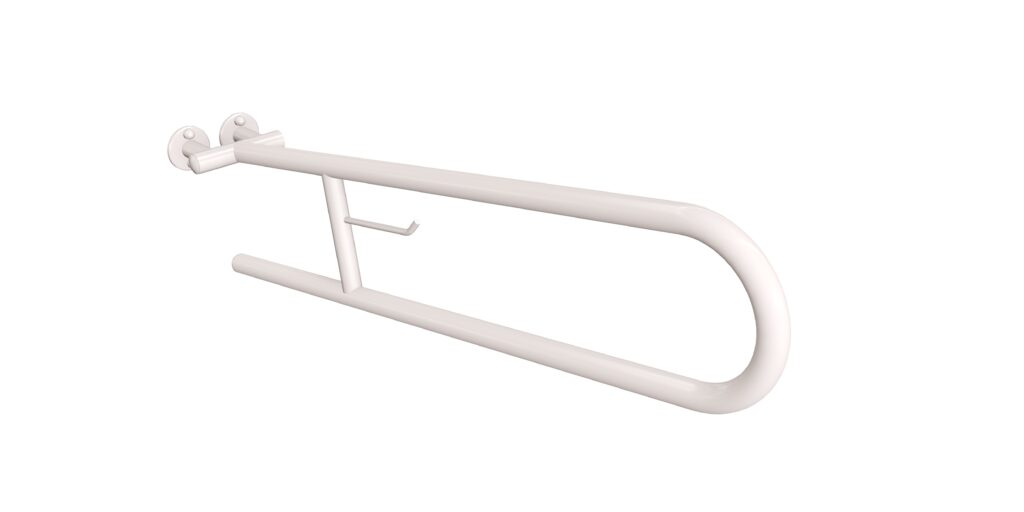 Uchwyt półokrągły uchylny 80cm z wieszakiem na papier ANDEX Bez Barier 801/W/80B stal nierdzewna biały