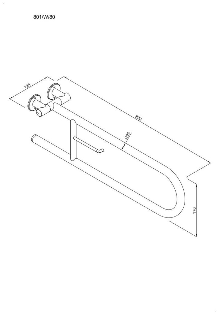 Uchwyt półokrągły uchylny 80cm z wieszakiem na papier ANDEX Bez Barier 801/W/80CC stal nierdzewna polerowana