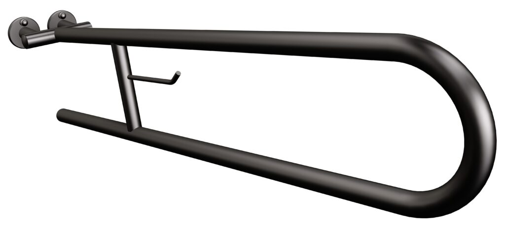 Uchwyt półokrągły uchylny 80cm z wieszakiem na papier ANDEX Bez Barier 801/W/80NG stal nierdzewna czarny