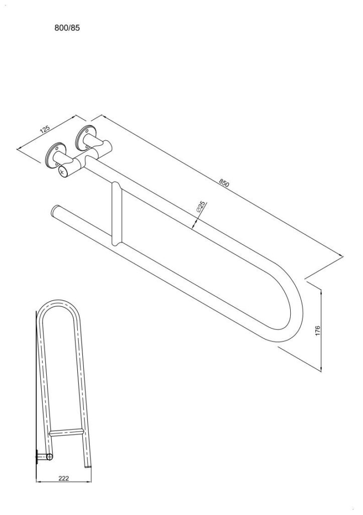 Uchwyt półokrągły uchylny 85cm ANDEX Bez Barier 801/85B stal nierdzewna biały