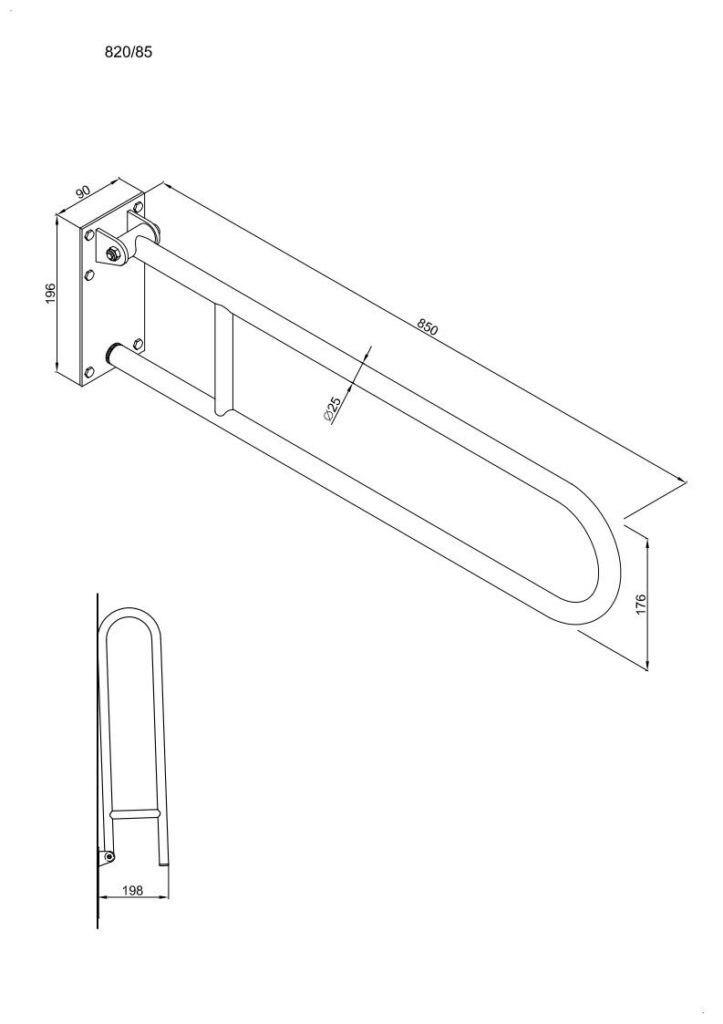 Uchwyt półokrągły uchylny 85cm z płytą ANDEX Bez Barier 820/85B stal nierdzewna biały