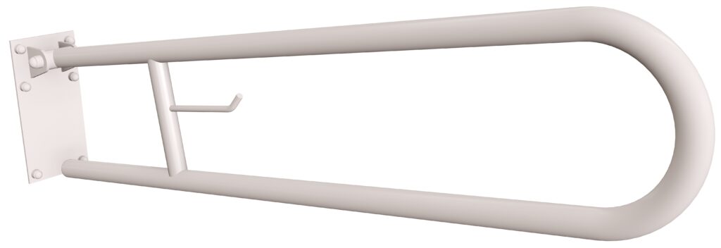 Uchwyt półokrągły uchylny 85cm z płytą i wieszakiem na papier ANDEX Bez Barier 820/W/85B stal nierdzewna biały