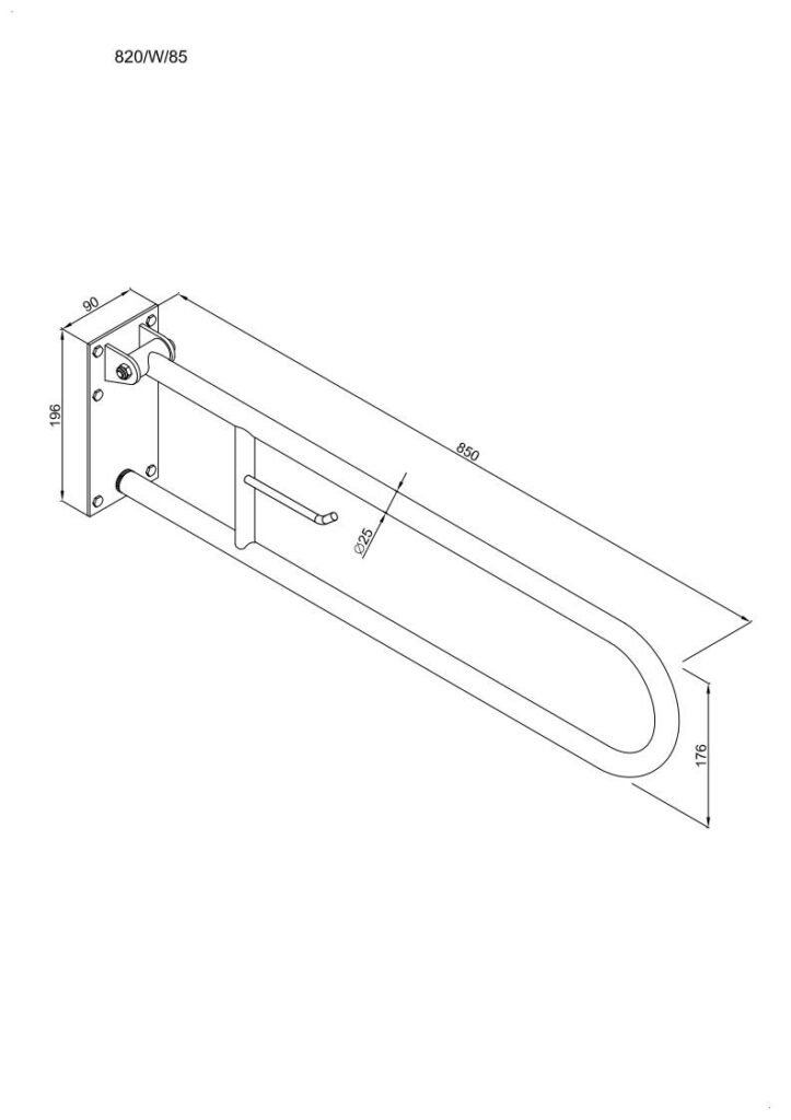 Uchwyt półokrągły uchylny 85cm z płytą i wieszakiem na papier ANDEX Bez Barier 820/W/85CC stal nierdzewna polerowana
