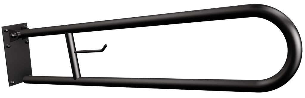 Uchwyt półokrągły uchylny 85cm z płytą i wieszakiem na papier ANDEX Bez Barier 820/W/85NG stal nierdzewna czarny