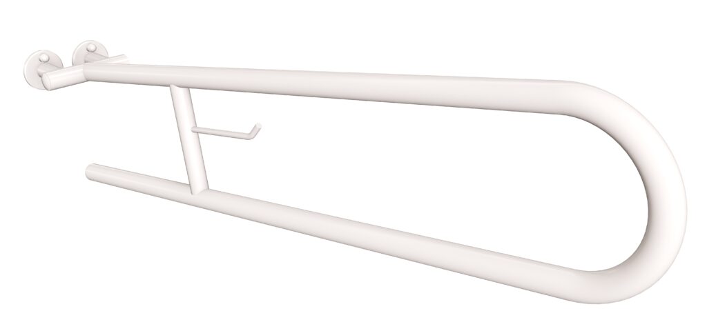 Uchwyt półokrągły uchylny 85cm z wieszakiem na papier ANDEX Bez Barier 801/W/85B stal nierdzewna biały