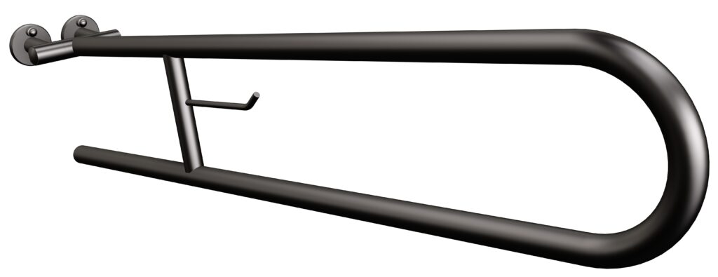 Uchwyt półokrągły uchylny 85cm z wieszakiem na papier ANDEX Bez Barier 801/W/85NG stal nierdzewna czarny