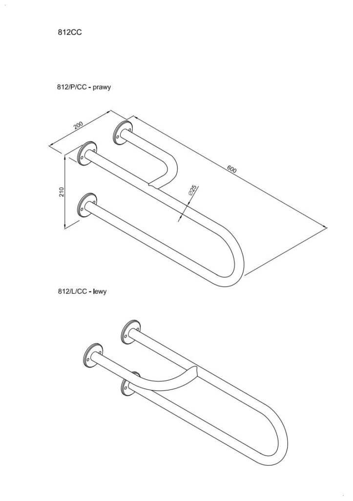 Uchwyt półokrągły umywalkowy prawy ANDEX Bez Barier 812/P/CC stal nierdzewna polerowana