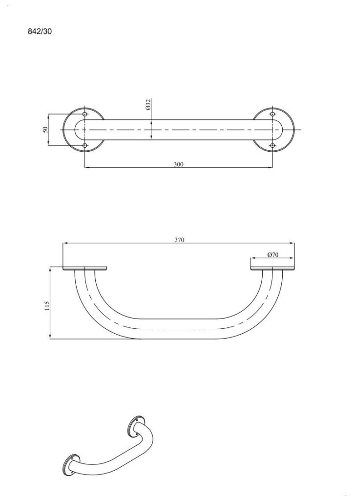Uchwyt prosty 30cm Ø32 ANDEX Bez Barier 842/30B stal nierdzewna biały