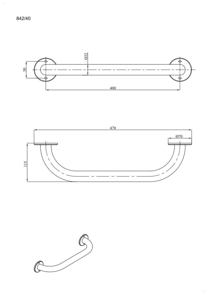 Uchwyt prosty 40cm Ø32 ANDEX Bez Barier 842/40CC stal nierdzewna polerowana