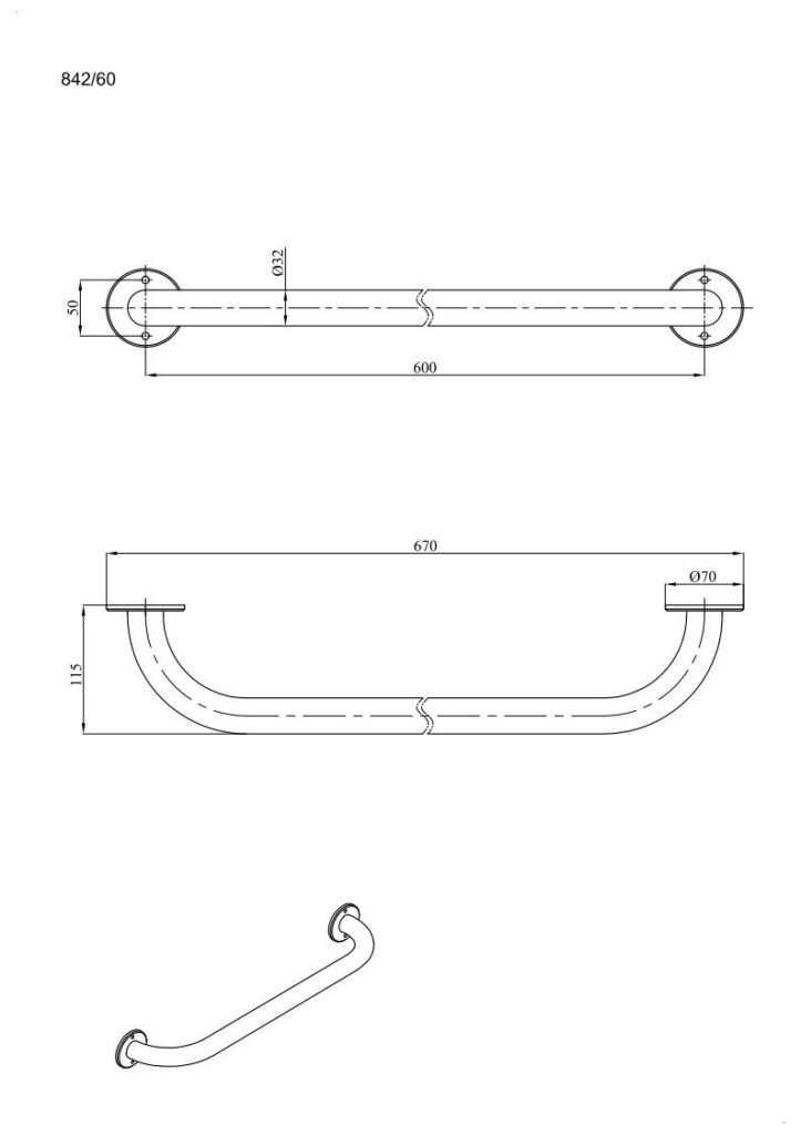 Uchwyt prosty 60cm Ø32 ANDEX Bez Barier 842/60CC stal nierdzewna polerowana