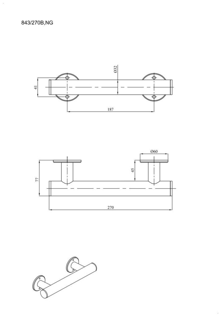 Uchwyt prosty prysznicowy 27cm Ø32 ANDEX Bez Barier 843/270NG stal nierdzewna czarny