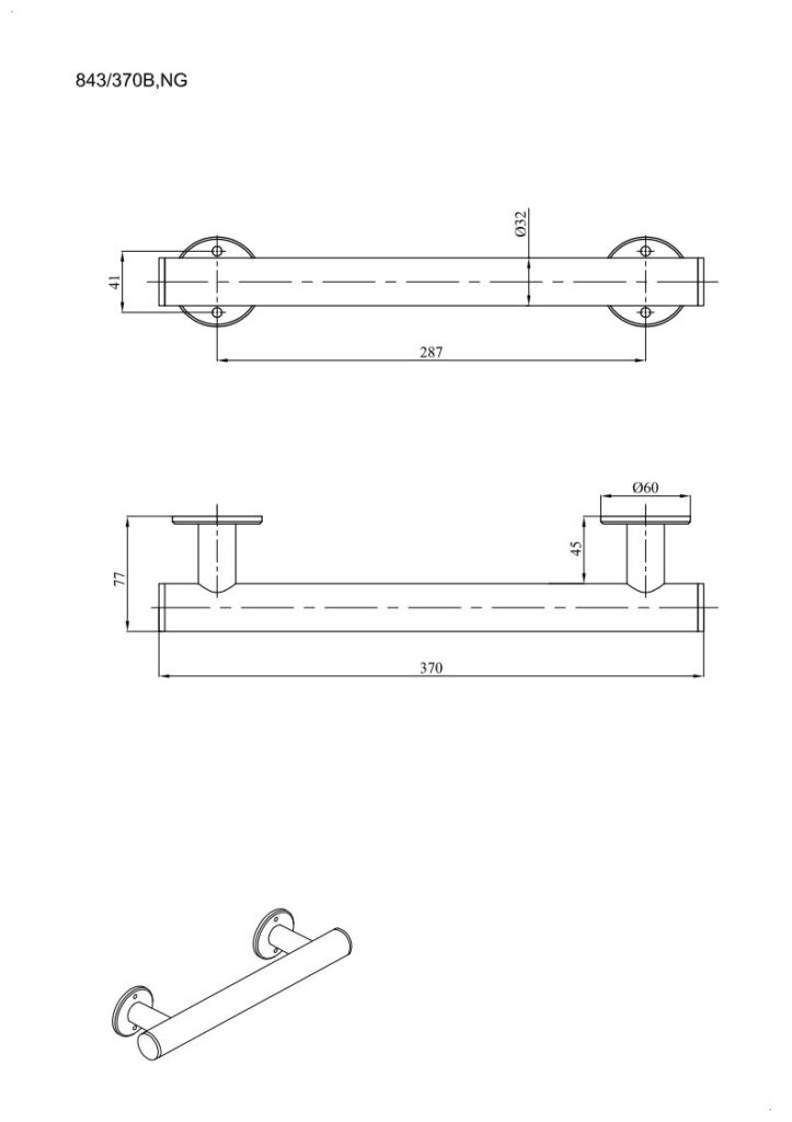 Uchwyt prosty prysznicowy 37cm Ø32 ANDEX Bez Barier 843/370NG stal nierdzewna czarny