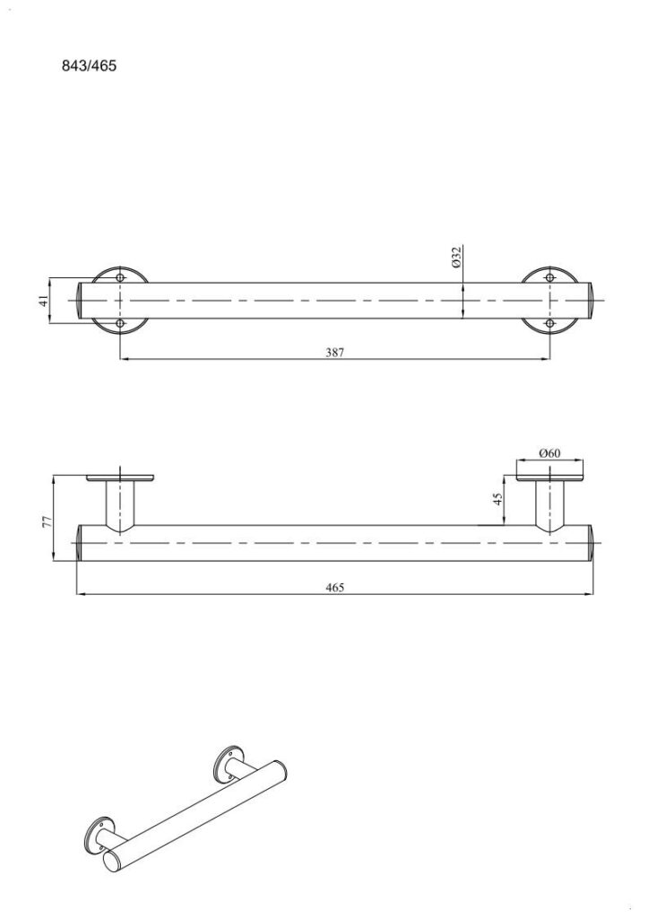 Uchwyt prosty prysznicowy 46,5 cm Ø32 ANDEX Bez Barier 843/465CC stal nierdzewna polerowana