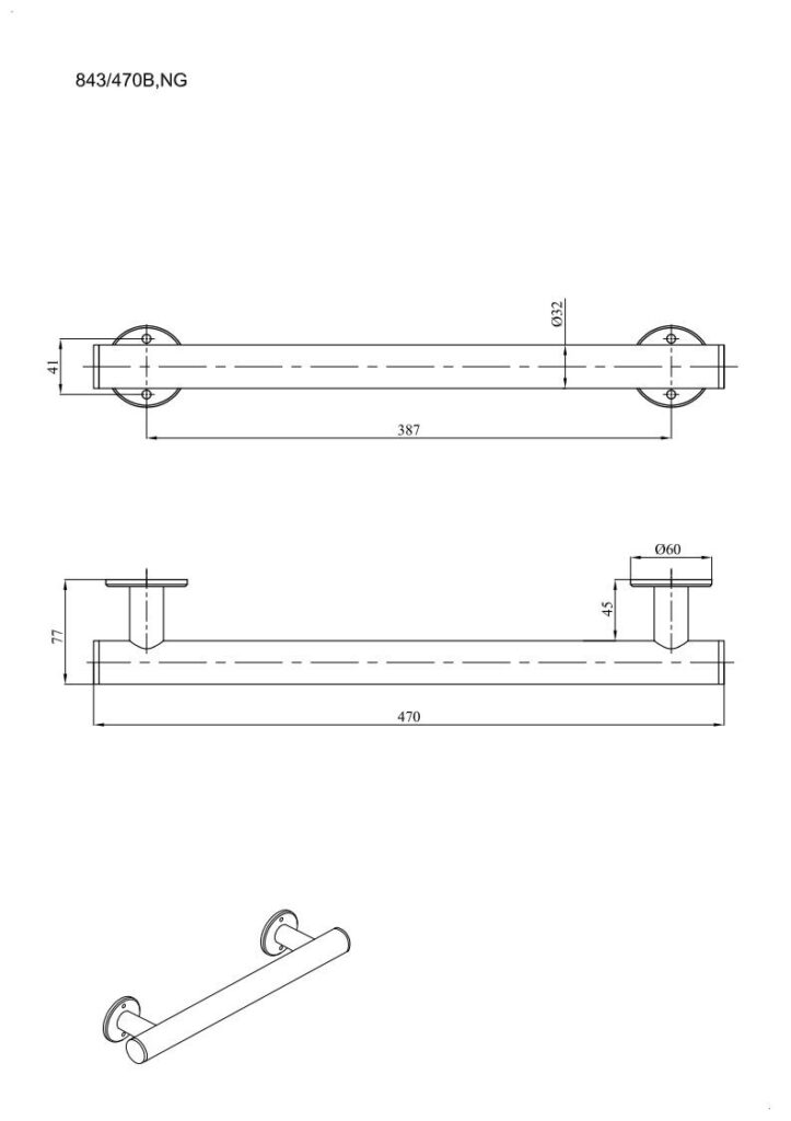 Uchwyt prosty prysznicowy 47cm Ø32 ANDEX Bez Barier 843/470B stal nierdzewna biały