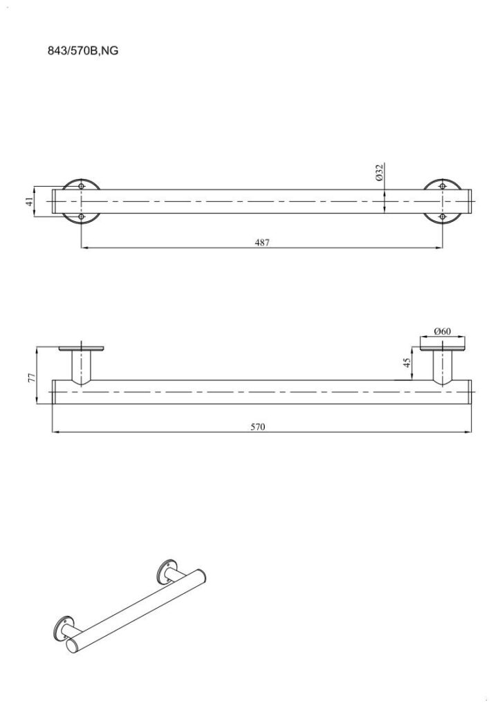 Uchwyt prosty prysznicowy 57cm Ø32 ANDEX Bez Barier 843/570NG stal nierdzewna czarny