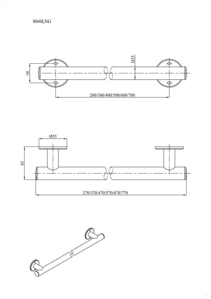 Uchwyt prosty prysznicowy 67cm ANDEX Bez Barier 804/670B stal nierdzewna biały