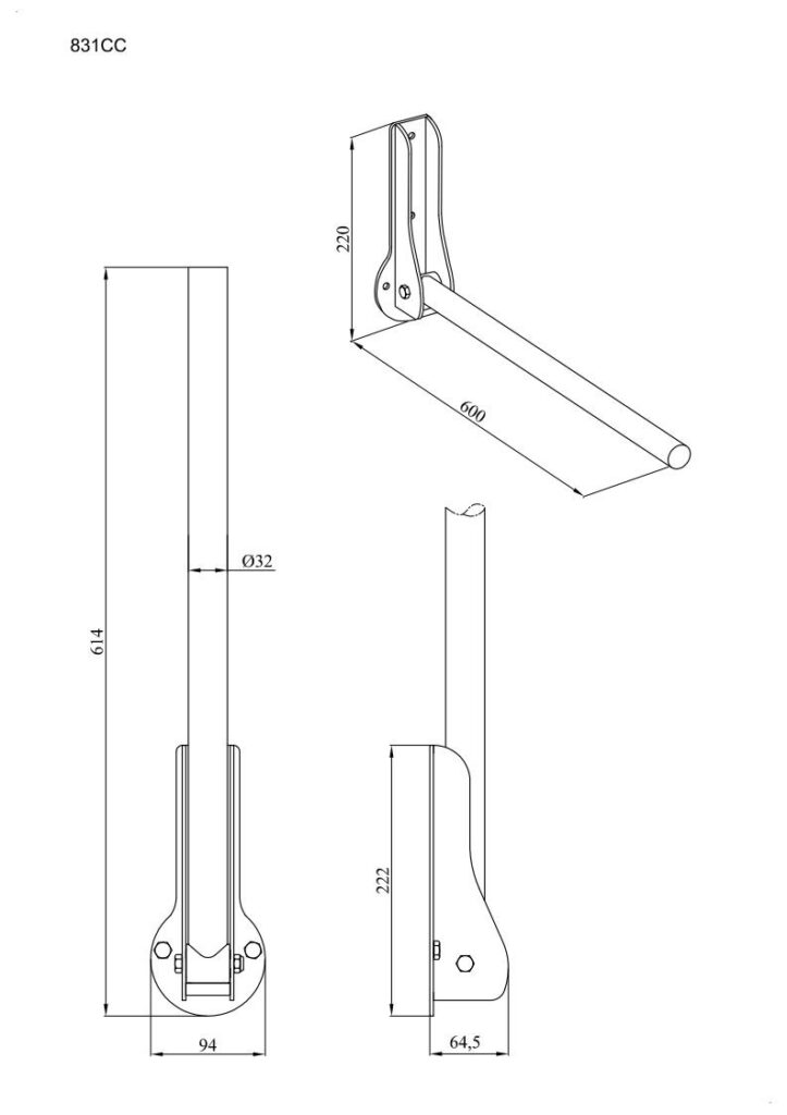 Uchwyt prosty uchylny Ø32 ANDEX Bez Barier 831CC stal nierdzewna polerowana