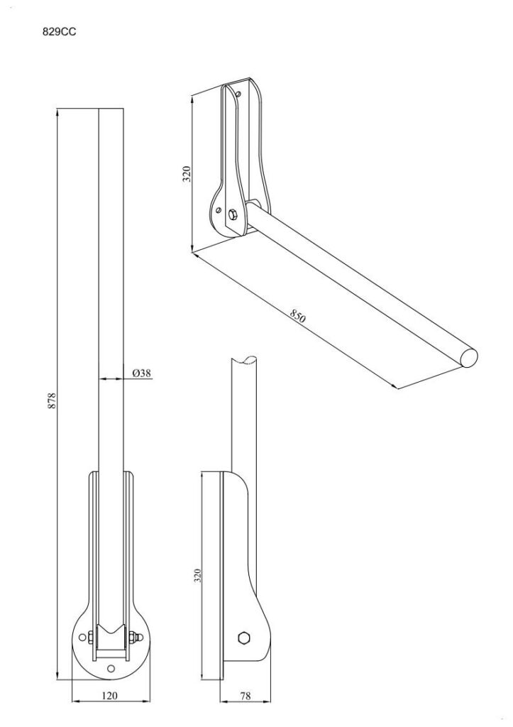 Uchwyt prosty uchylny Ø38 ANDEX Bez Barier 829CC stal nierdzewna polerowana