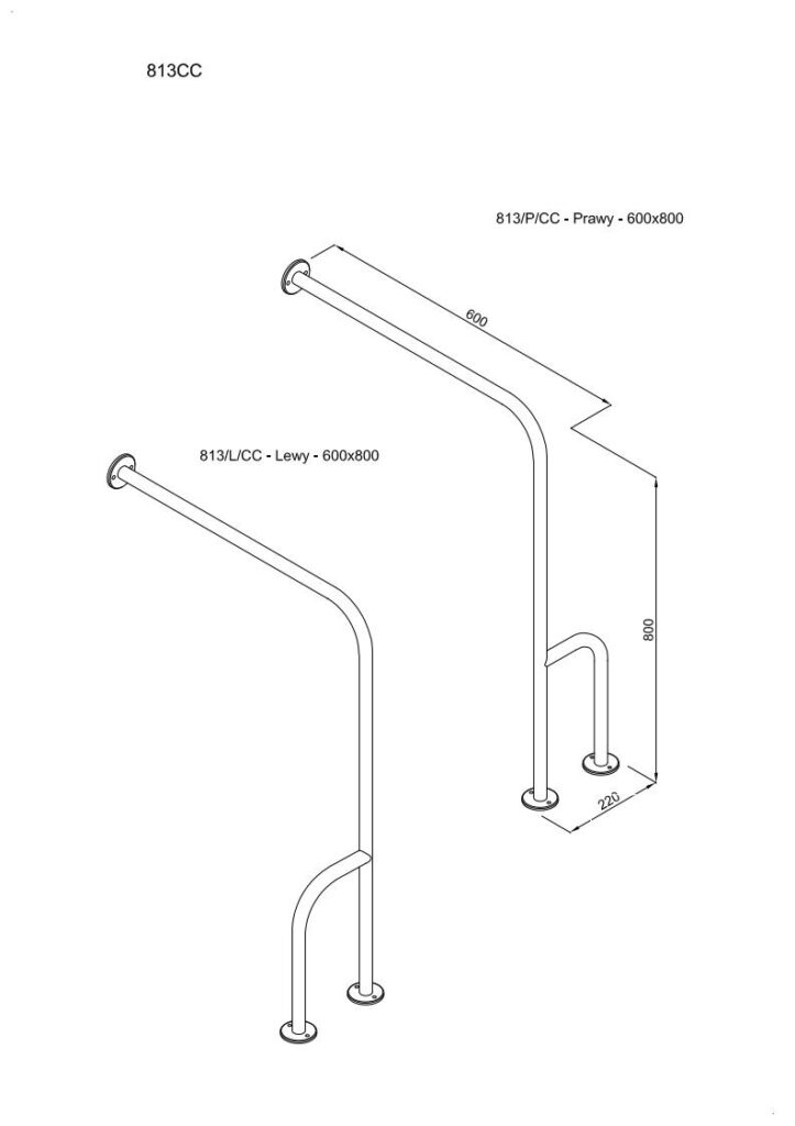 Uchwyt ścienno-podłogowy lewy 60×80 cm ANDEX Bez Barier 813/L/CC stal nierdzewna polerowana