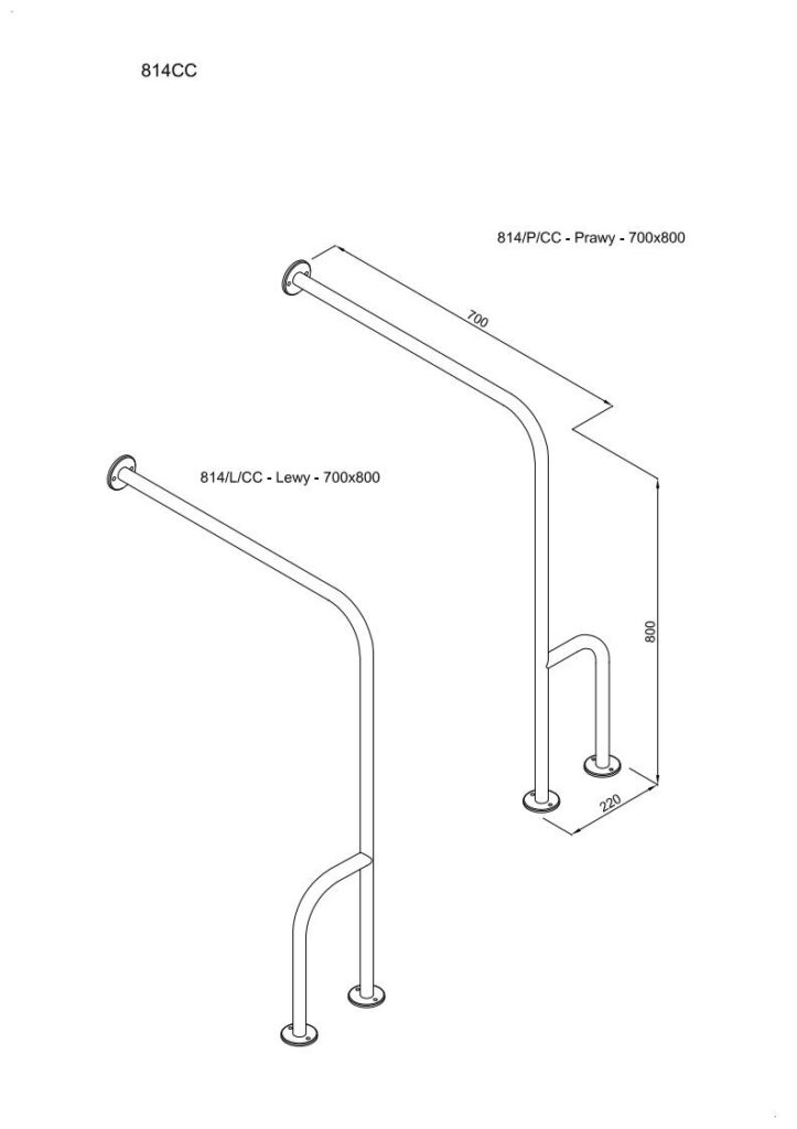 Uchwyt ścienno-podłogowy prawy 70×80 cm ANDEX Bez Barier 814/P/CC stal nierdzewna polerowana