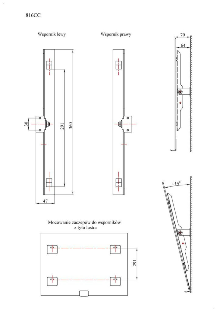 Uchwyty do lustra uchylnego bez ramy ANDEX Bez Barier 816CC chrom