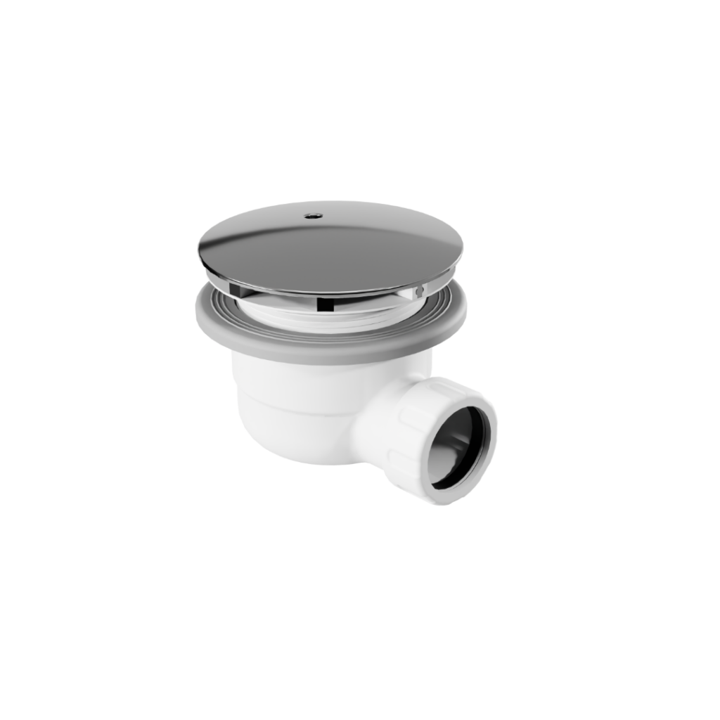 Vert syfon do brodzika biały 90 mm z pokrywą, chrom