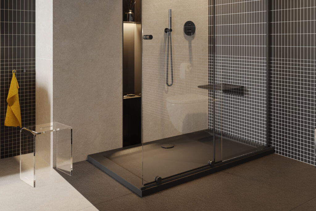 Vert syfon do brodzika czarny 90 mm z pokrywą, czarny mat