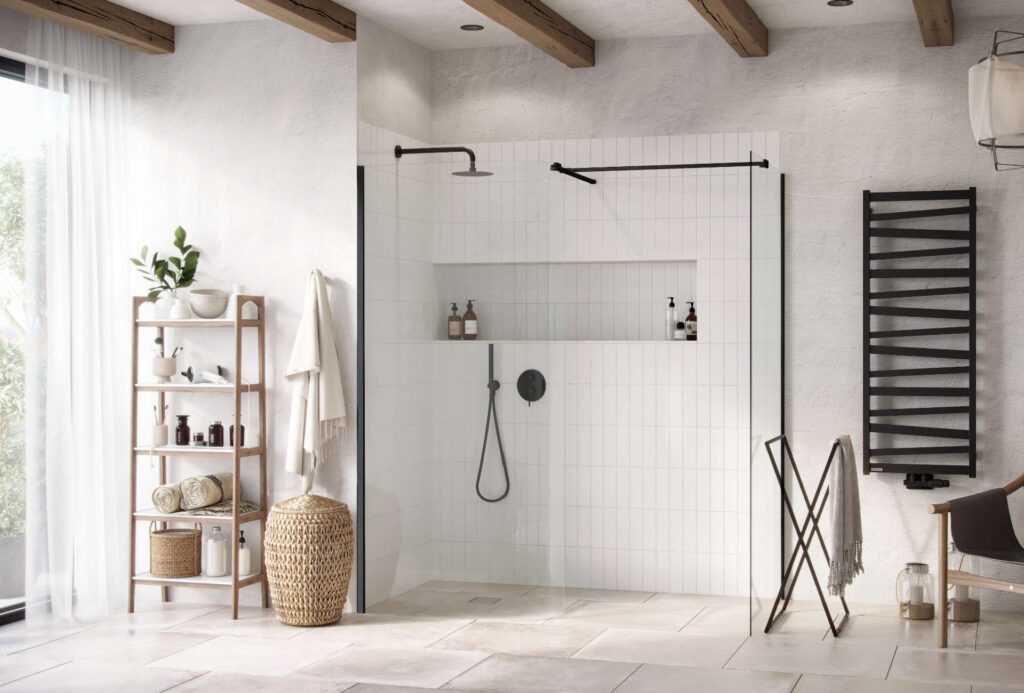 Vidoq walk-in ścianka prysznicowa prosta 90×200 cm, powłoka Clean Control, czarny mat