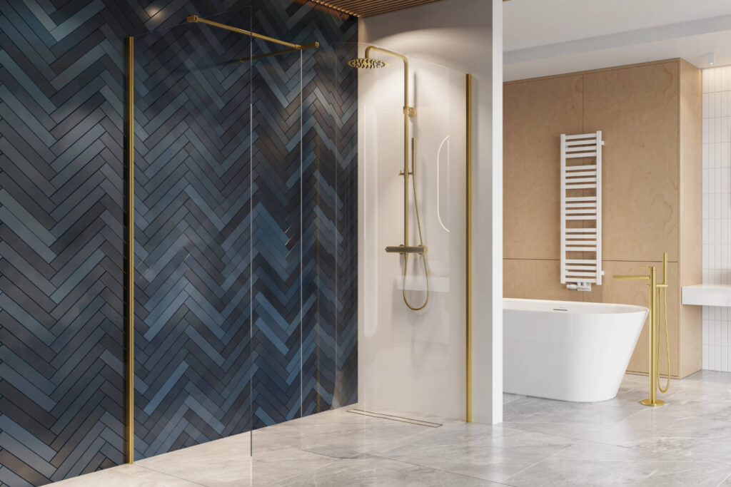 Vidoq wspornik kabiny walk-in 120 cm do docięcia, złoty połysk