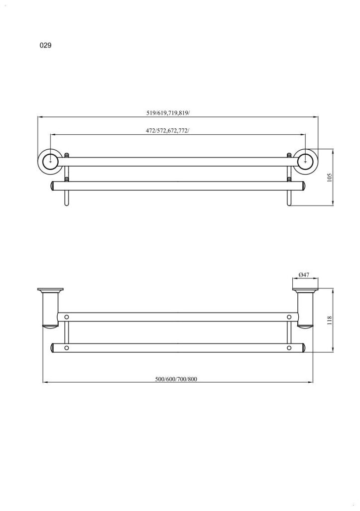 Wieszak 2-u rurkowy 60 cm ANDEX Classic 029/60/CC chrom