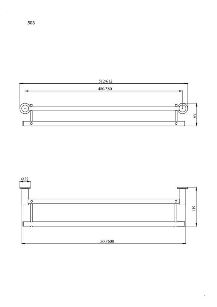 Wieszak 2-u rurkowy 60cm ANDEX Sanibella 503CC chrom