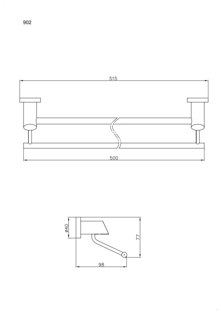 Wieszak 2-u rurkowy długość 50 cm ANDEX Novel 902SG stal nierdzewna polerowana