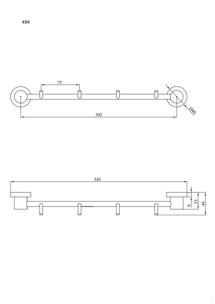 Wieszak 4-hakowy ANDEX Norwegian 494SG stal nierdzewna polerowana