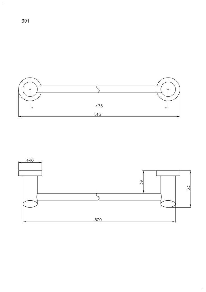 Wieszak rurka długość 50 cm ANDEX Novel 901SG stal nierdzewna polerowana